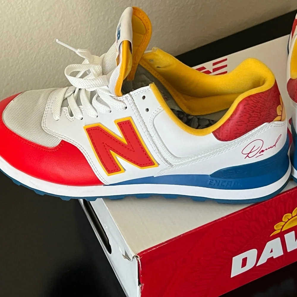 New Balance Red and Yellow Athletic Shoes with Chunky Sole - Picture 6 of 13